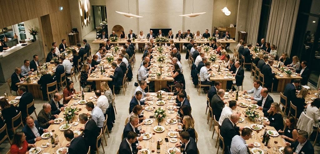 Sala de eventos corporativos preparada